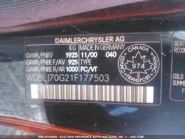 WDBLJ70G21F177503 - 2001 MERCEDES-BENZ CLK 430 黑色 照片 9