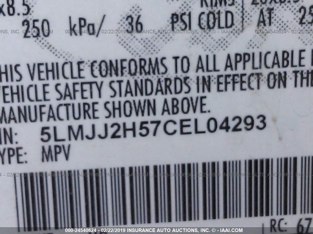 5LMJJ2H57CEL04293 - 2012 LINCOLN NAVIGATOR WHITE photo 9