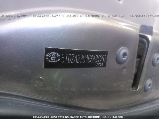 5TDZA23C16S494252 - 2006 TOYOTA SIENNA CE/LE Champagne photo 9