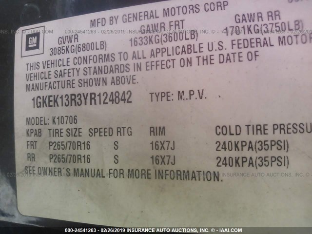 1GKEK13R3YR124842 - 2000 GMC YUKON DENALI BLACK photo 9