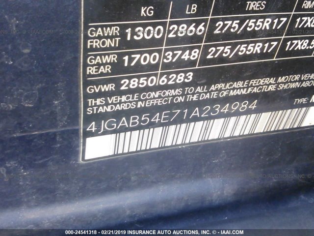 4JGAB54E71A234984 - 2001 MERCEDES-BENZ ML 320 Dark Blue photo 9