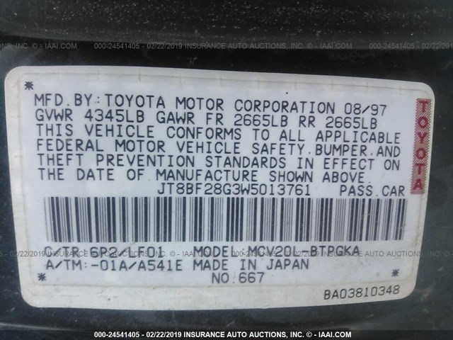 JT8BF28G3W5013761 - 1998 LEXUS ES 300 GREEN photo 9