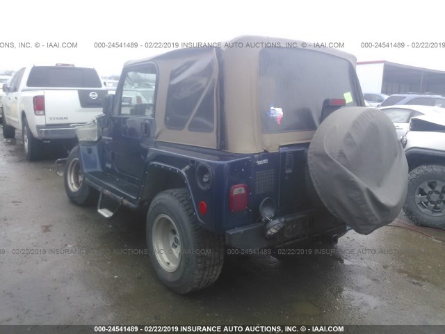 1J4FA49S31P374205 - 2001 JEEP WRANGLER / TJ SPORT BLUE photo 3