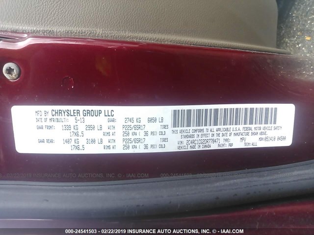 2C4RC1CG2DR778471 - 2013 CHRYSLER TOWN & COUNTRY TOURING L RED photo 9