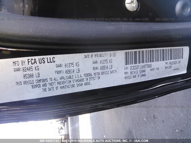 2C3CDZFJ1GH275666 - 2016 DODGE CHALLENGER R/T SCAT PACK BLACK photo 9