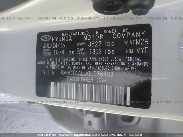 KMHCT4AE3GU986483 - 2016 HYUNDAI ACCENT SE GRAY photo 9