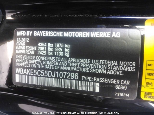 WBAKE5C55DJ107296 - 2013 BMW 328 I SULEV BLACK photo 9