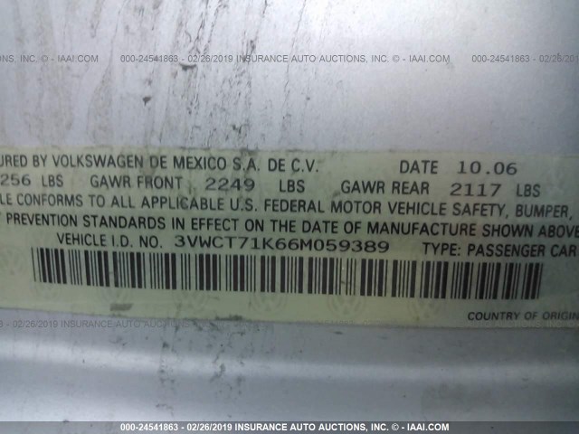 3VWCT71K66M059389 - 2006 VOLKSWAGEN JETTA TDI SILVER photo 9