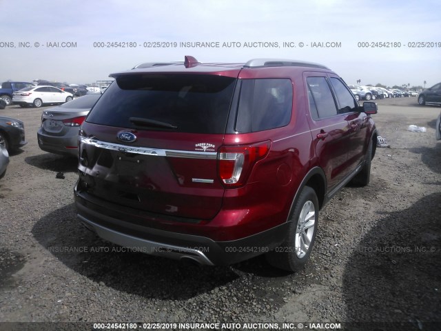 1FM5K7DH6GGC05229 - 2016 FORD EXPLORER XLT RED photo 4