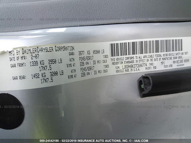 1J8GR48K27C606774 - 2007 JEEP GRAND CHEROKEE LAREDO/COLUMBIA/FREEDOM 银色 照片 9