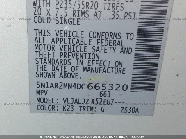 5N1AR2MN4DC665320 - 2013 NISSAN PATHFINDER S/SV/SL/PLATINUM SILVER photo 9