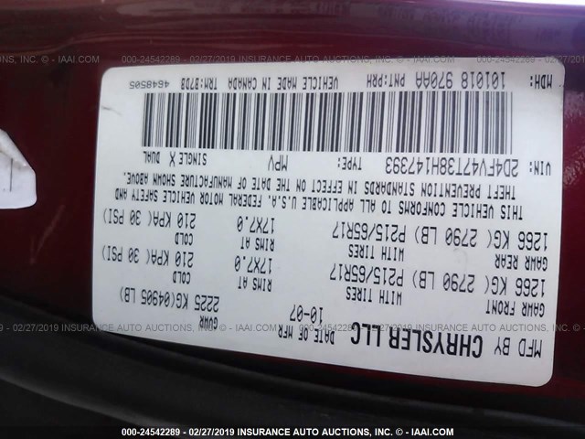 2D4FV47T38H147393 - 2008 DODGE MAGNUM RED photo 9