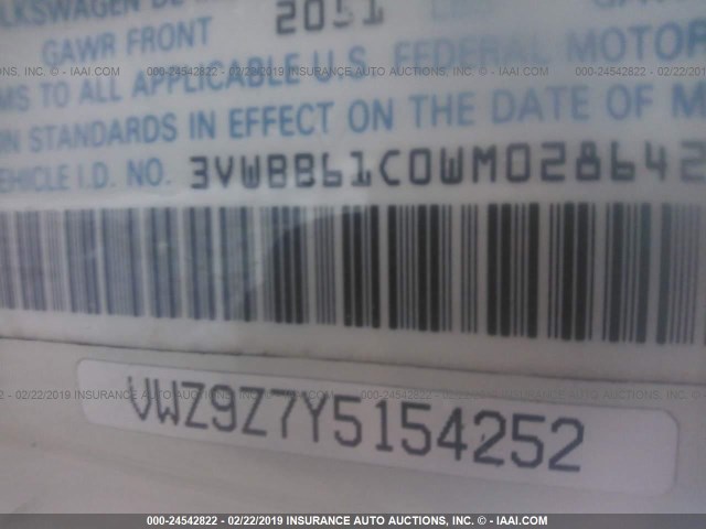 3VWBB61C0WM028642 - 1998 VOLKSWAGEN NEW BEETLE Weiß Foto 9