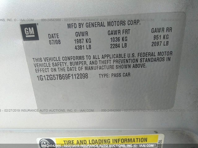 1G1ZG57B69F112098 - 2009 CHEVROLET MALIBU LS SILVER photo 9