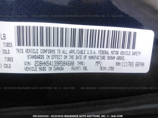 2D8HN54139R584600 - 2009 DODGE GRAND CARAVAN SXT Dark Blue photo 9