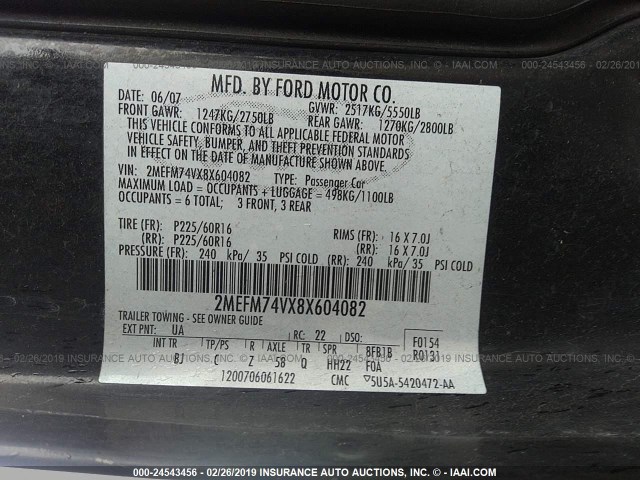 2MEFM74VX8X604082 - 2008 MERCURY GRAND MARQUIS GS BLACK photo 9