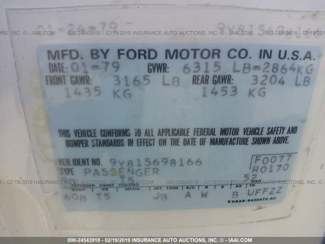 9Y81S698166 - 1979 LINCOLN CONTINENTAL  白色 照片 9