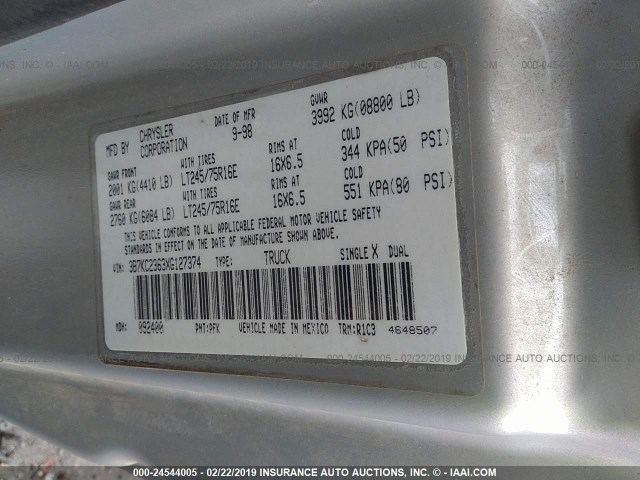 3B7KC2363XG127374 - 1999 DODGE RAM 2500 SILVER photo 9