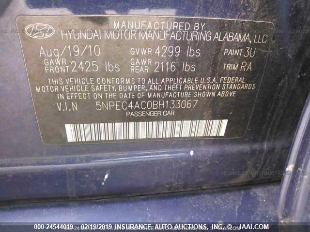 5NPEC4AC0BH133067 - 2011 HYUNDAI SONATA SE/LIMITED BLUE photo 9