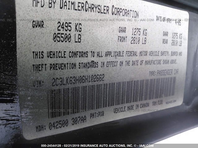 2C3LK63H06H102662 - 2006 CHRYSLER 300C BLACK photo 9