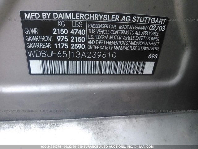 WDBUF65J13A239610 - 2003 MERCEDES-BENZ E 320 GOLD photo 9