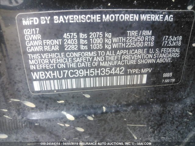 WBXHU7C39H5H35442 - 2017 BMW X1 SDRIVE28I BLACK photo 9
