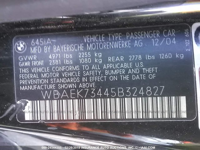 WBAEK73445B324827 - 2005 BMW 645 CI AUTOMATIC 黑色 照片 9