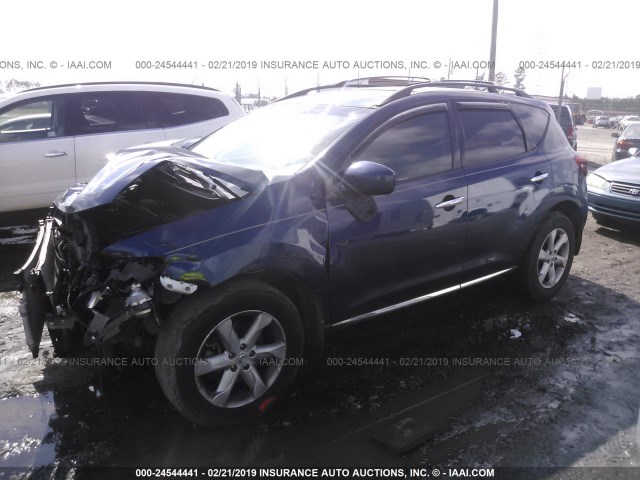 JN8AZ18U29W000989 - 2009 NISSAN MURANO S/SL BLUE photo 2