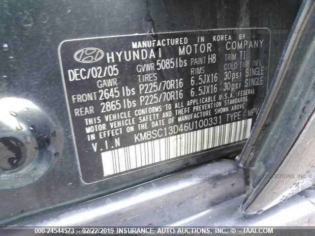 KM8SC13D46U100331 - 2006 HYUNDAI SANTA FE GLS/LIMITED GREEN photo 9