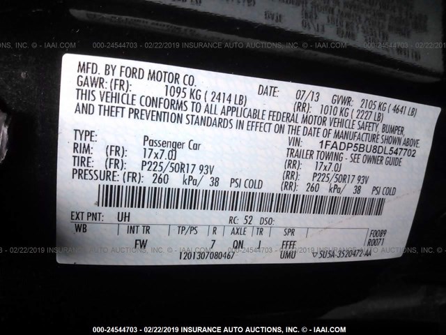 1FADP5BU8DL547702 - 2013 FORD C-MAX SEL BLACK photo 9