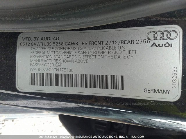 WAUGGAFC9CN175188 - 2012 AUDI A6 PREMIUM PLUS Dark Blue photo 9