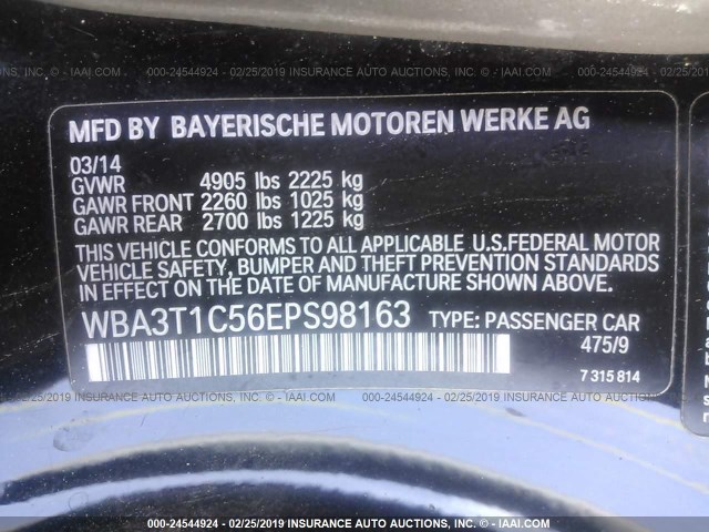 WBA3T1C56EPS98163 - 2014 BMW 428 XI SULEV BLACK photo 9