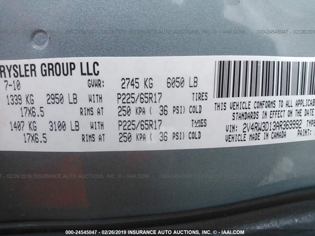 2V4RW3D13AR369992 - 2010 VOLKSWAGEN ROUTAN SE BLUE photo 9