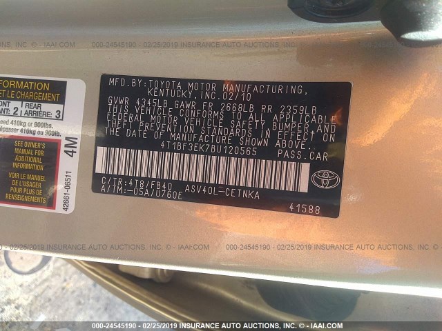 4T1BF3EK7BU120565 - 2011 TOYOTA CAMRY SE/LE/XLE GOLD photo 9