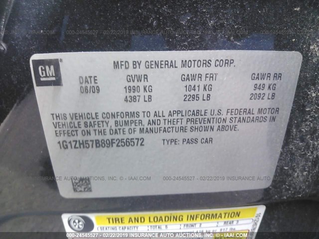 1G1ZH57B89F256572 - 2009 CHEVROLET MALIBU 1LT შავი ფოტო 9