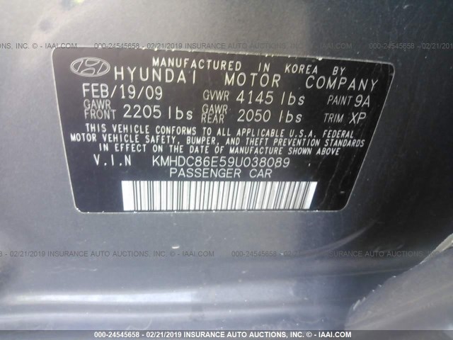 KMHDC86E59U038089 - 2009 HYUNDAI ELANTRA TOURING  GRAY photo 9