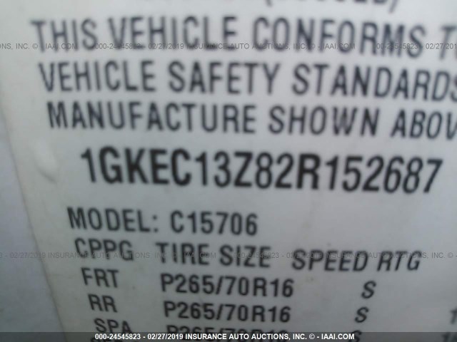 1GKEC13Z82R152687 - 2002 GMC YUKON WHITE photo 9