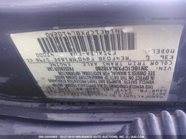 3N1BC1CPXBL410280 - 2011 NISSAN VERSA S/SL GRAY photo 9