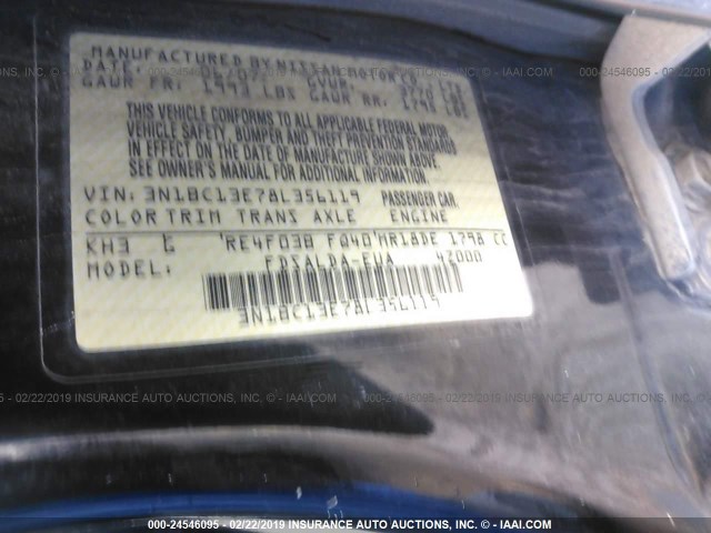 3N1BC13E78L356119 - 2008 NISSAN VERSA S/SL BLACK photo 9