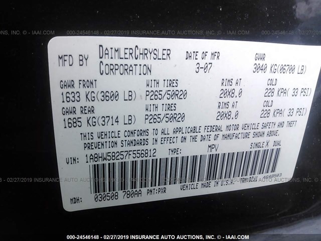 1A8HW58257F556812 - 2007 CHRYSLER ASPEN LIMITED BLACK photo 9