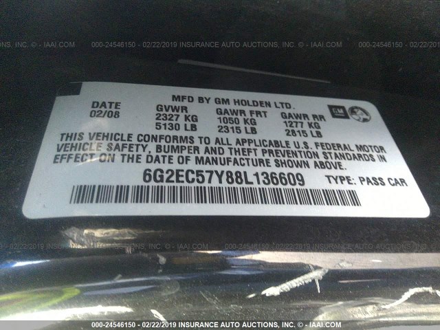 6G2EC57Y88L136609 - 2008 PONTIAC G8 GT BLACK photo 9