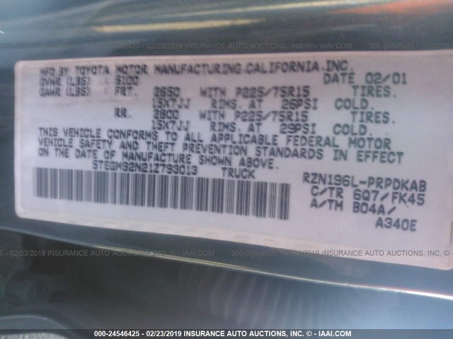 5TEGM92N21Z793013 - 2001 TOYOTA TACOMA DOUBLE CAB PRERUNNER GREEN photo 9