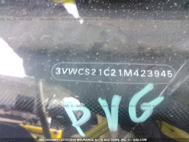 3VWCS21C21M423945 - 2001 VOLKSWAGEN NEW BEETLE GLS YELLOW photo 9