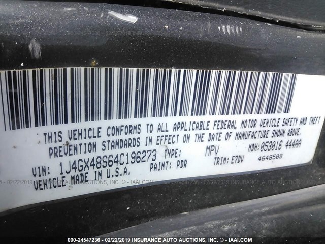 1J4GX48S64C196273 - 2004 JEEP GRAND CHEROKEE LAREDO/COLUMBIA/FREEDOM 灰色 照片 9