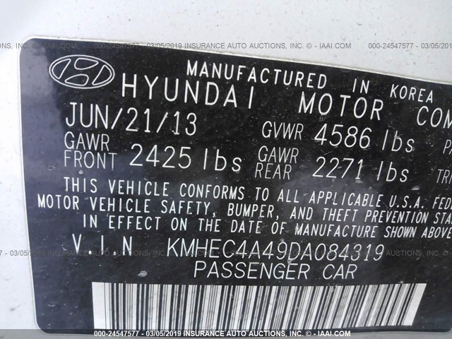 KMHEC4A49DA084319 - 2013 HYUNDAI SONATA HYBRID WHITE photo 9