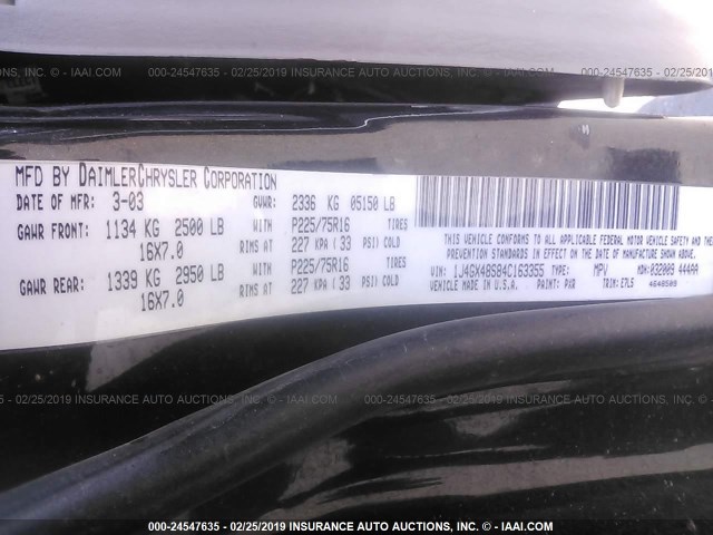 1J4GX48S84C163355 - 2004 JEEP GRAND CHEROKEE LAREDO/COLUMBIA/FREEDOM 黑色 照片 9