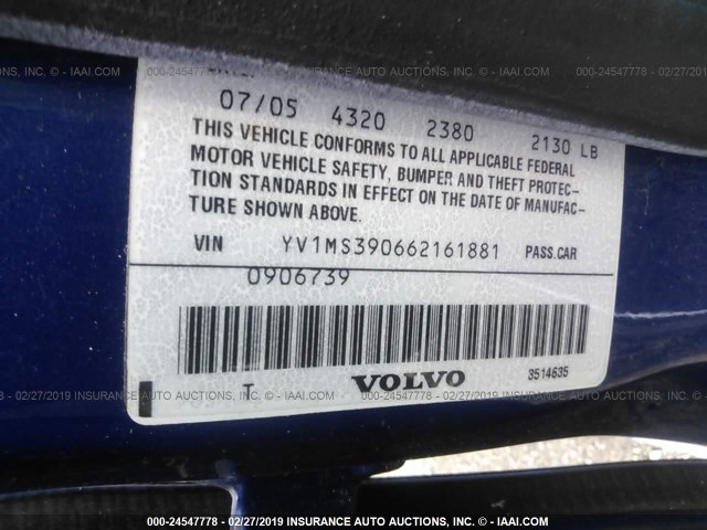 YV1MS390662161881 - 2006 VOLVO S40 2.4I BLUE photo 9