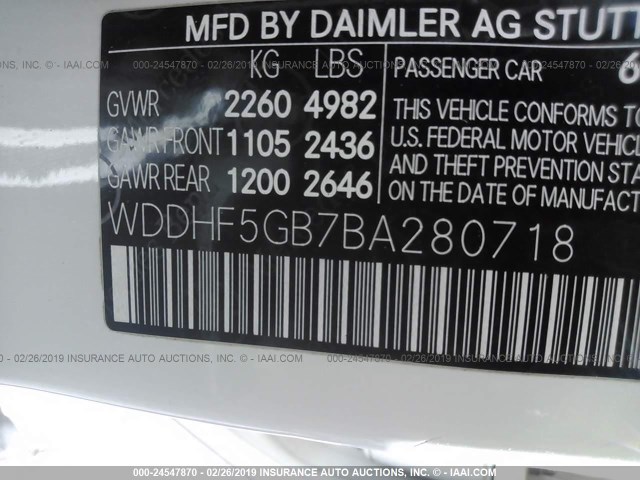 WDDHF5GB7BA280718 - 2011 MERCEDES-BENZ E 350 WHITE photo 9