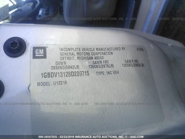 1GBDV13128D209715 - 2008 CHEVROLET UPLANDER INCOMPLETE SILVER photo 9