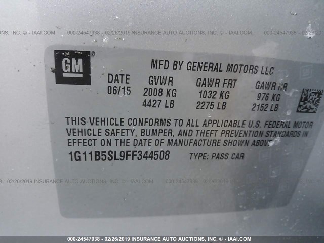 1G11B5SL9FF344508 - 2015 CHEVROLET MALIBU LS SILVER photo 9